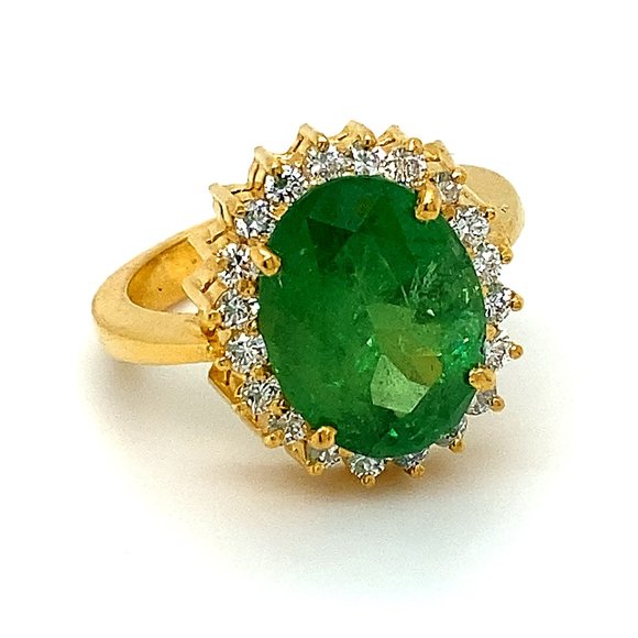 Certified Tsavorite 6.08ct Diamonds 22K Gold Ring - Picture 1 of 10